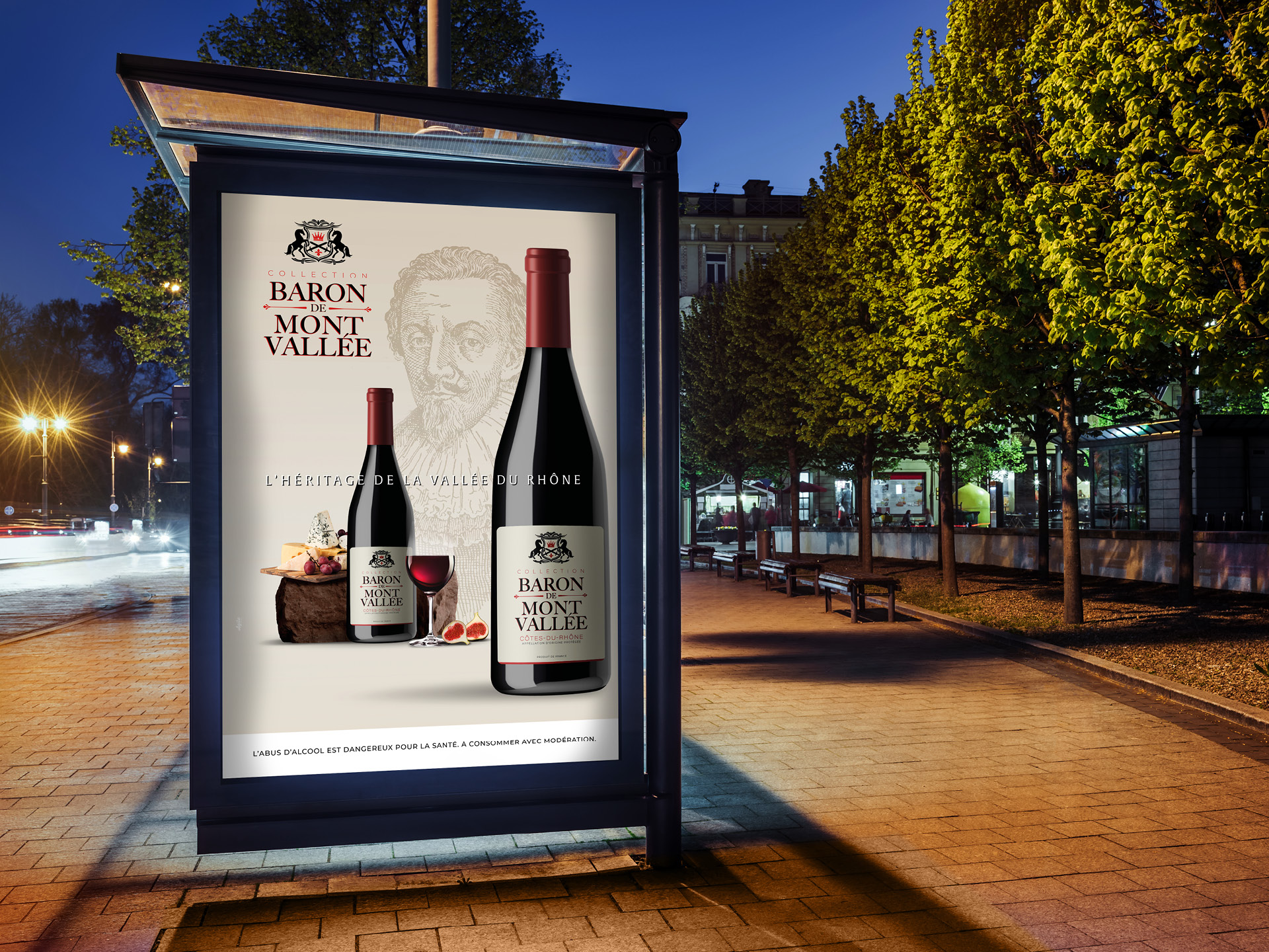 Création d'une marque de vin, nom, branding global, PLV et outils d'aide à la vente en grande distribution - Campagne d'affichage publicitaire