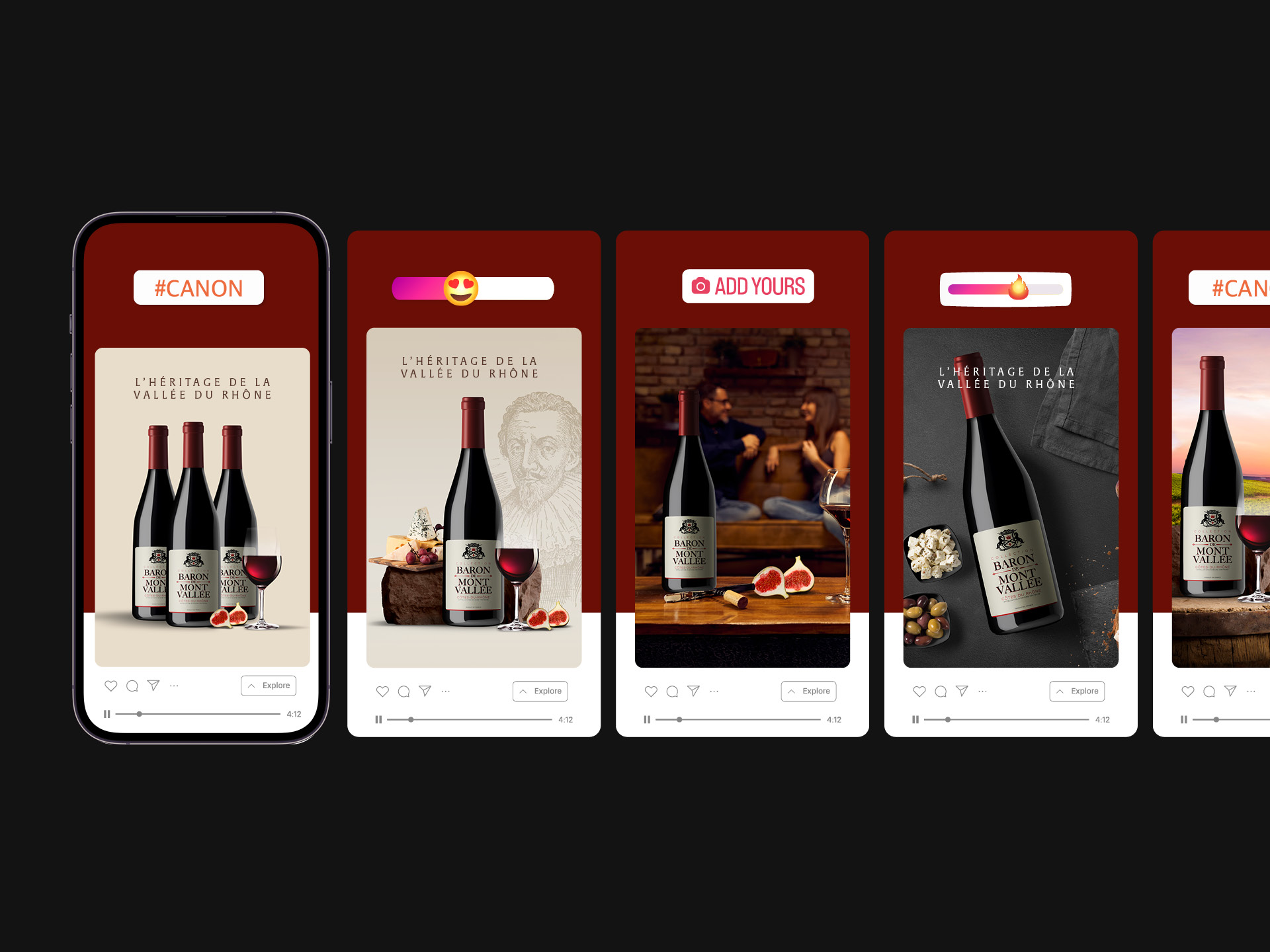 Création d'une marque de vin, nom, branding global, PLV et outils d'aide à la vente en grande distribution - Snack content pour les réseaux sociaux